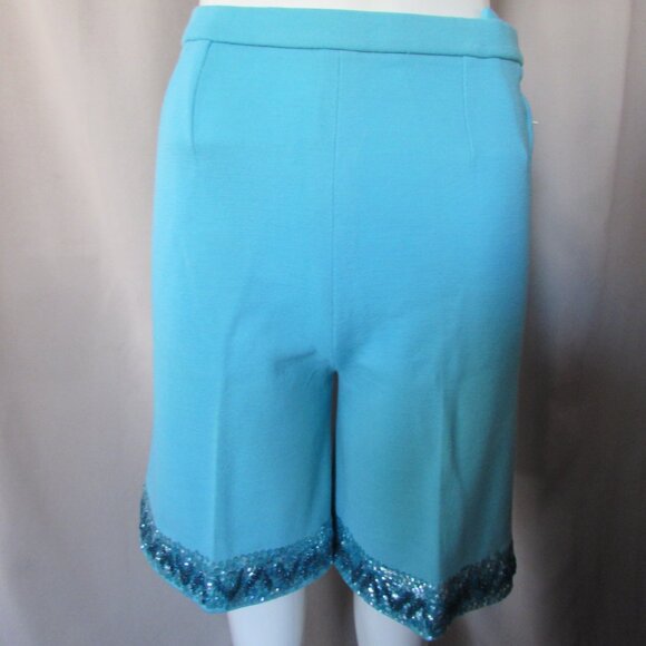 Amazing Turquoise Knit Tunic & Shorts Sequin Trim 1970 Era - Picture 11 of 14